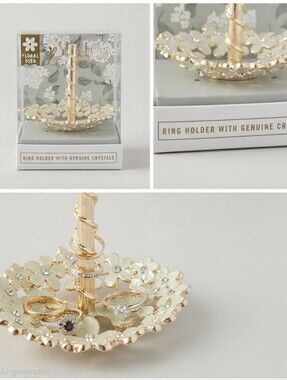 Green Floral Mosaic Ring Holder –Clear Crystals Sparkly & Stunning NIB!